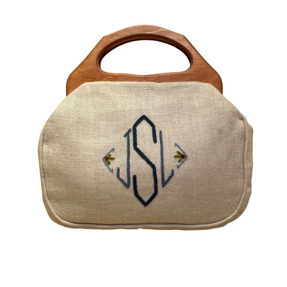 Custom House of Needle Arts Women’s Grey Floral Embroidered Linen Bermuda Bag - Picture 3 of 6